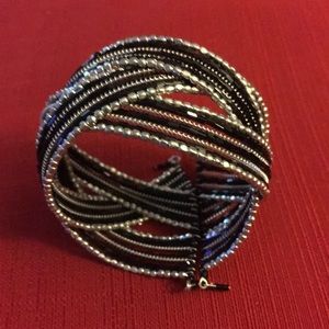 Black & Silver Beaded Cuff Bracelet